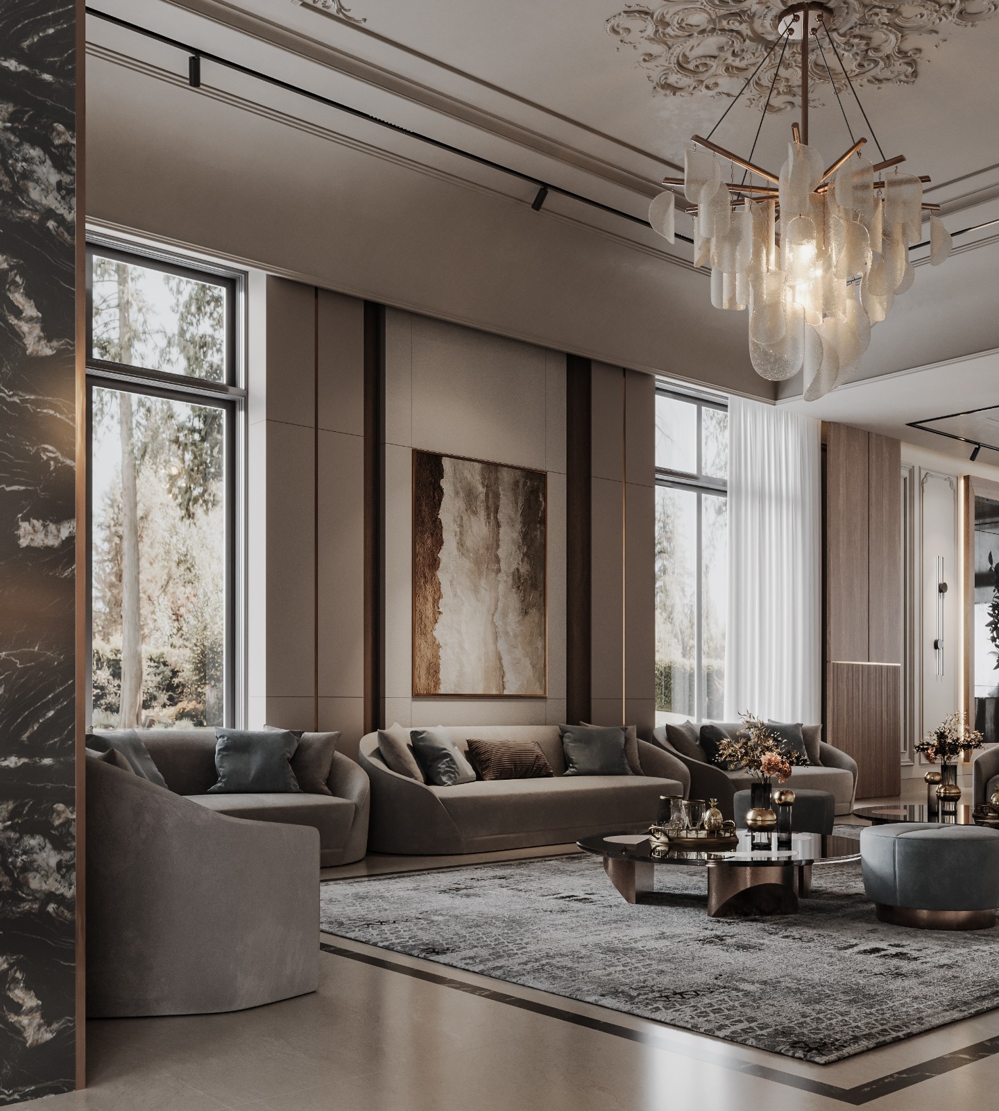 تصميم داخلي بتباين بصري بين الصلابة والنعومة – الدمام – 2025