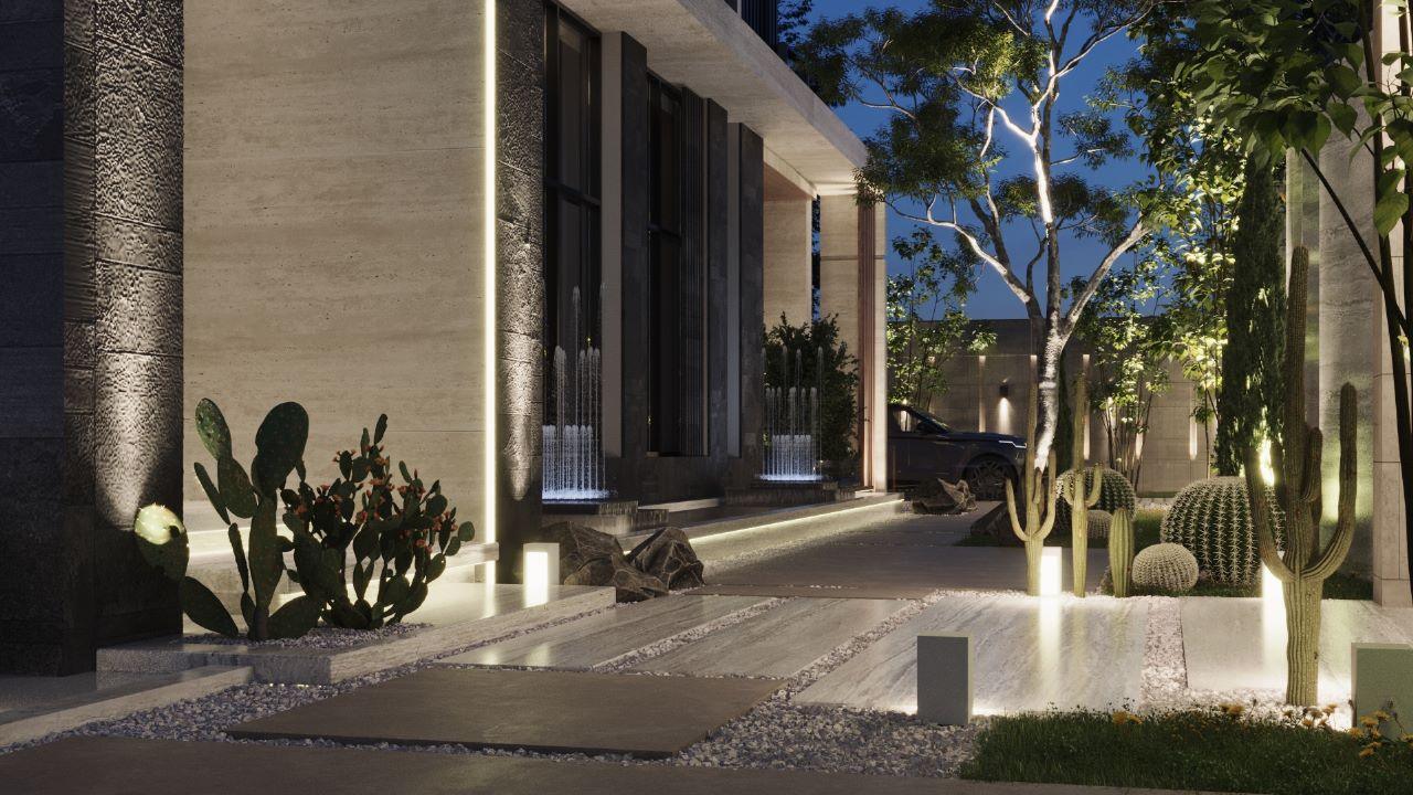 تصميم لاندسكيب هندسي فاخر للساحات الخارجية – قطر