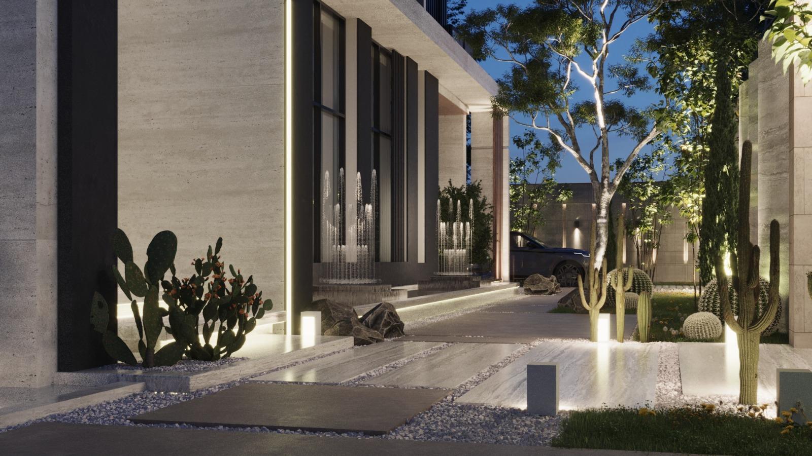 تصميم لاندسكيب هندسي فاخر للساحات الخارجية – قطر