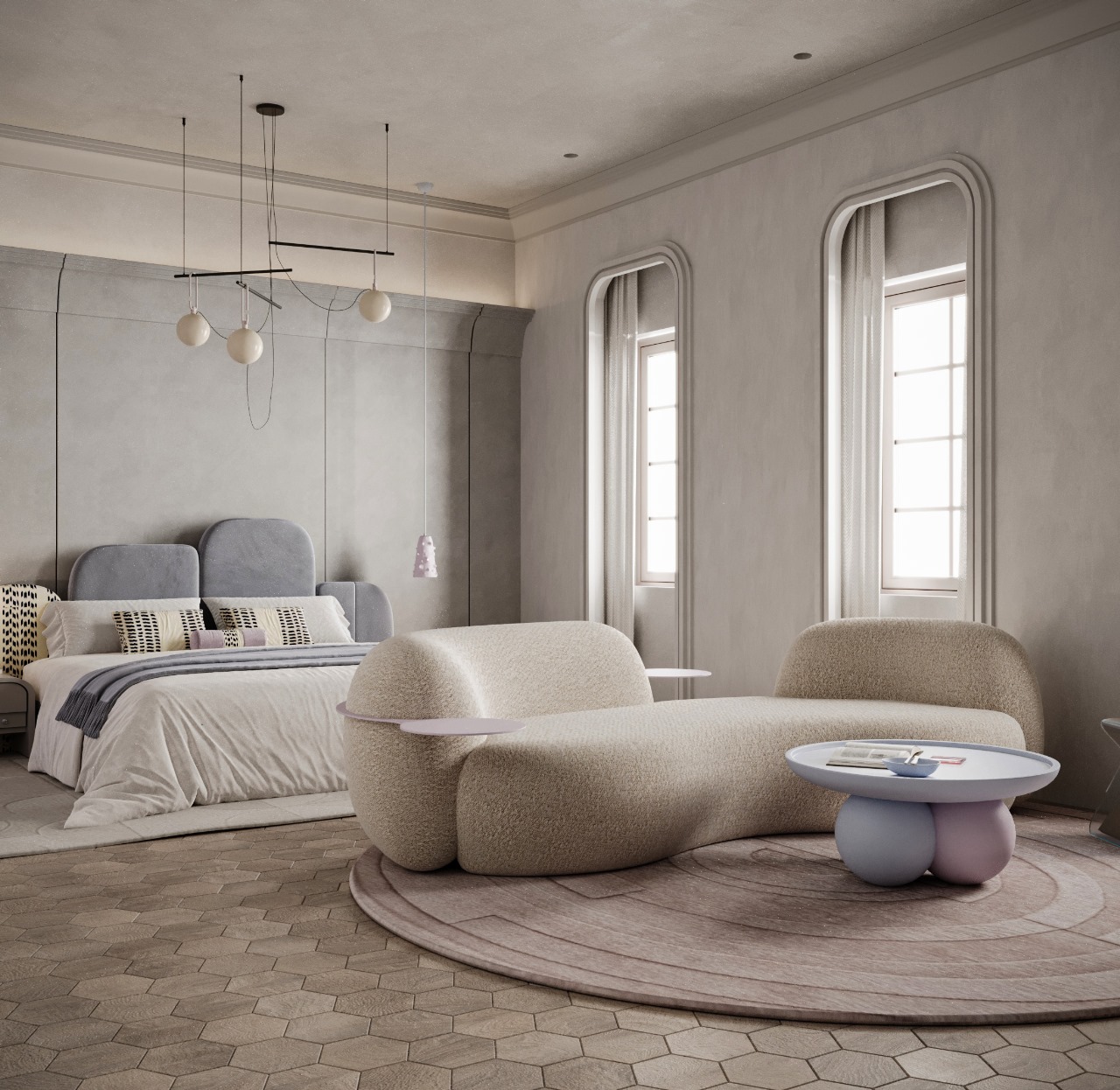 تصميم داخلي رقيق بألوان الباستيل ولمسات ذهبية – الظهران – 2025
