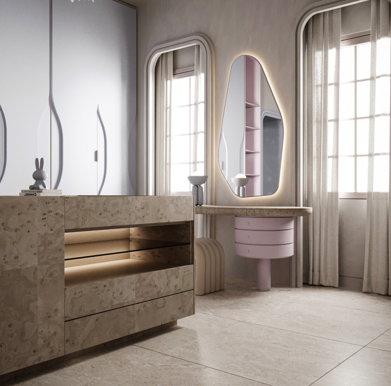 تصميم داخلي رقيق بألوان الباستيل ولمسات ذهبية – الظهران – 2025