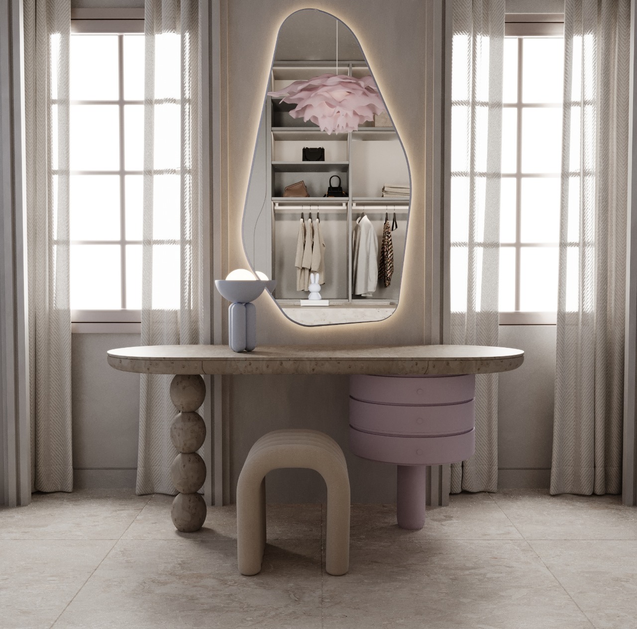 تصميم داخلي رقيق بألوان الباستيل ولمسات ذهبية – الظهران – 2025