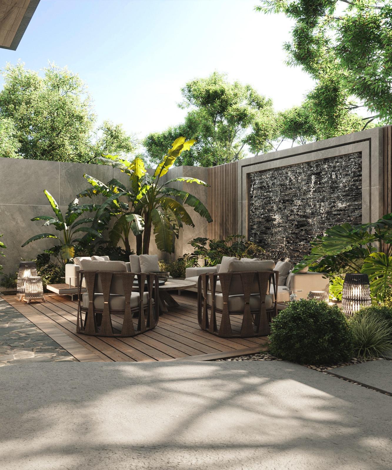 تصميم مساحات خارجية بطابع طبيعي متكامل