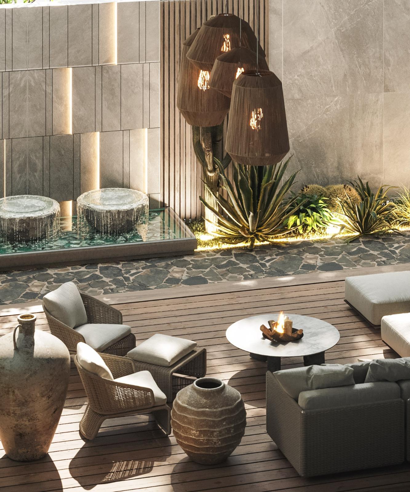 تصميم مساحات خارجية بطابع طبيعي متكامل