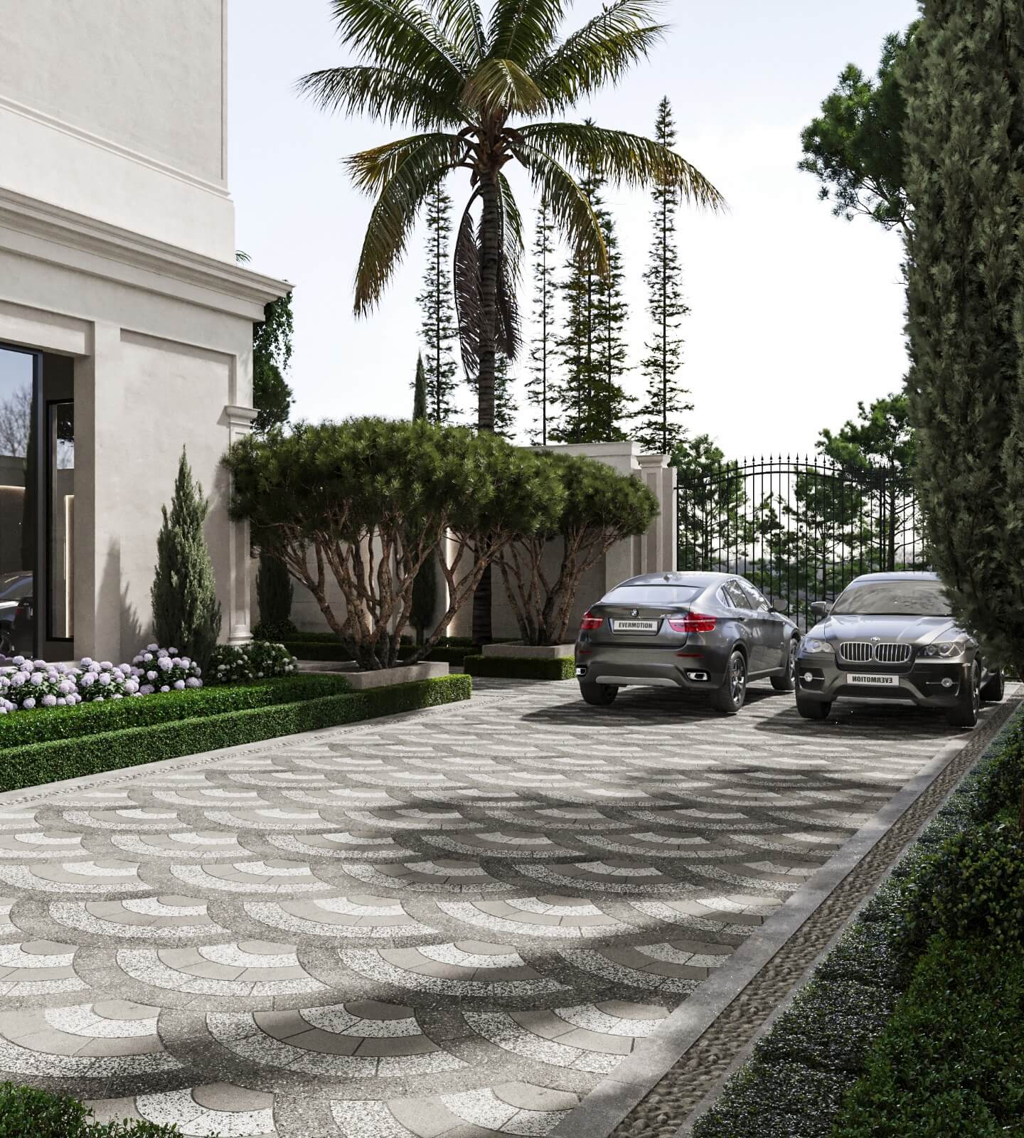 تصميم فناء خارجي فاخر مع مسطحات مائية – قطر